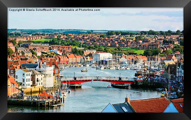  Whitby Harbour Framed Print by Gisela Scheffbuch
