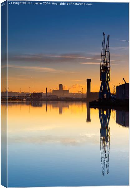 Dockland Sunrise Canvas Print by Rob Lester
