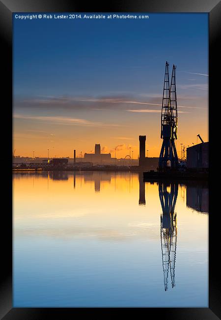  Dockland Sunrise Framed Print by Rob Lester