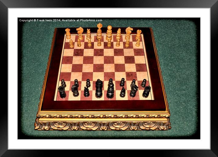 Eearly 1900s chess set on a medieval style board Framed Mounted Print by Frank Irwin