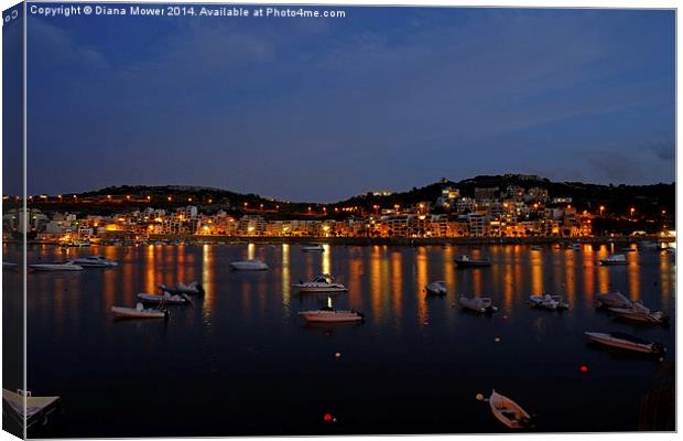 Dusk St Pauls Bay Malta Canvas Print by Diana Mower