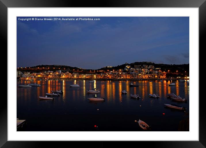 Dusk St Pauls Bay Malta Framed Mounted Print by Diana Mower