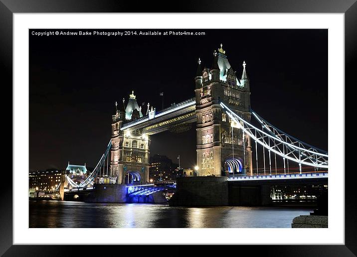   Tower Bridge London at Night Framed Mounted Print by A B