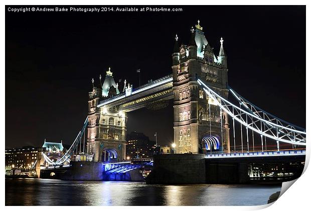   Tower Bridge London at Night Print by A B