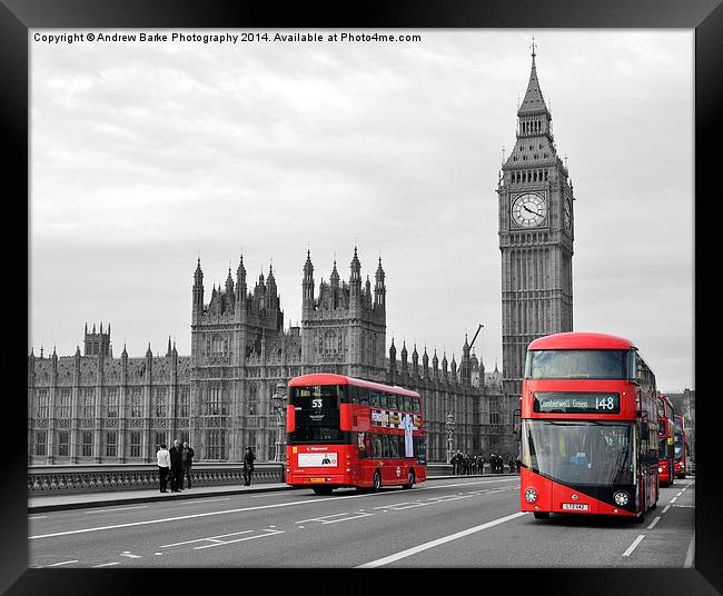 Buses on Westminster Bridge  Framed Print by A B