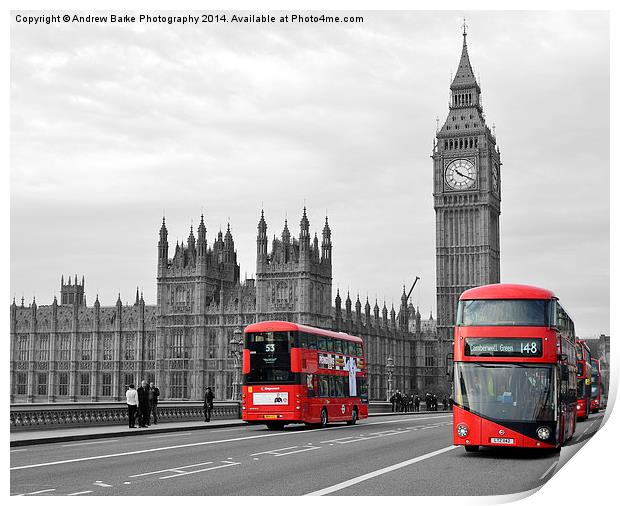 Buses on Westminster Bridge  Print by A B