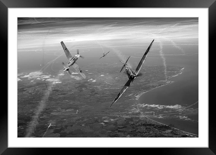 Battle of Britain duellists: Spitfire and Bf109 B& Framed Mounted Print by Gary Eason