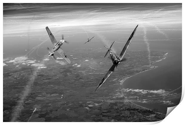 Battle of Britain duellists: Spitfire and Bf109 B& Print by Gary Eason
