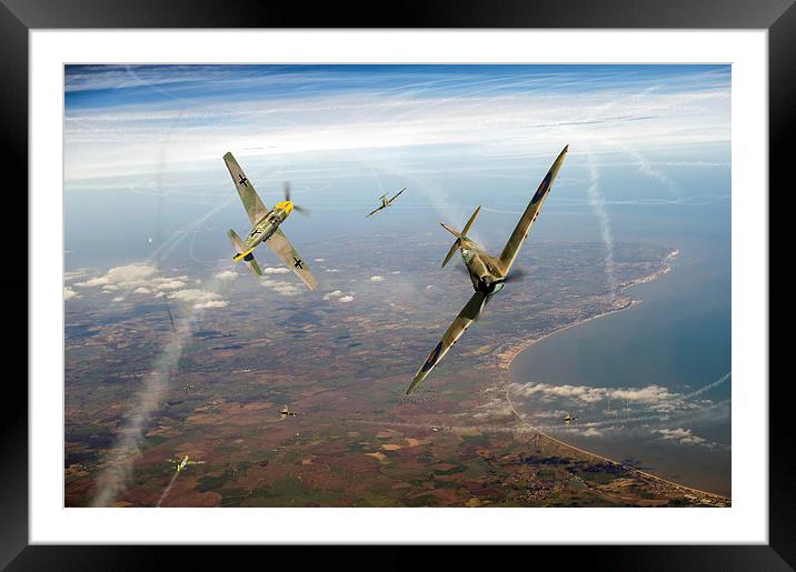 Battle of Britain duellists: Spitfire and Bf109 Framed Mounted Print by Gary Eason