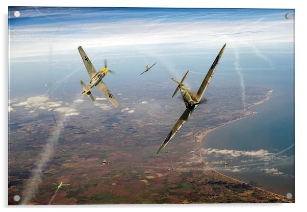 Battle of Britain duellists: Spitfire and Bf109 Acrylic by Gary Eason