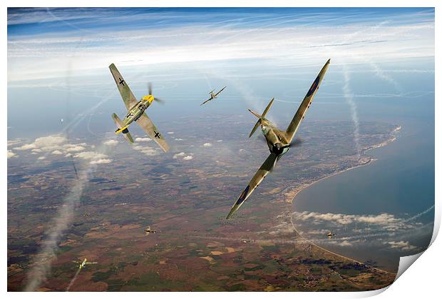 Battle of Britain duellists: Spitfire and Bf109 Print by Gary Eason