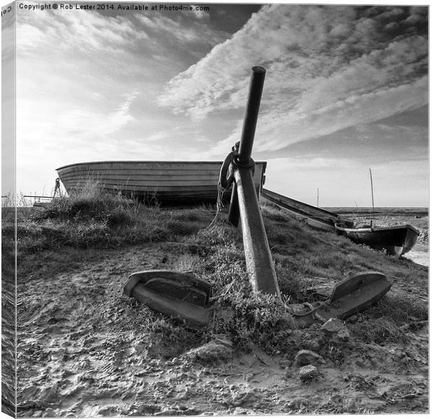  The old anchor, mono Canvas Print by Rob Lester
