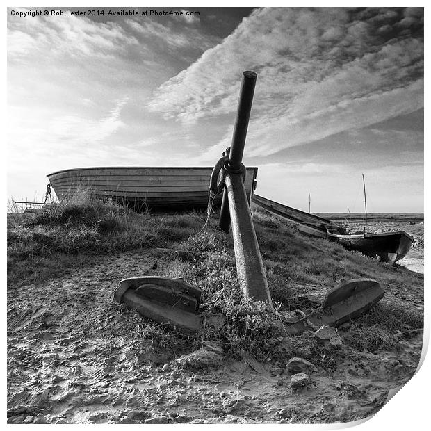  The old anchor, mono Print by Rob Lester