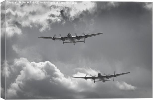  The silver lining of two RAF Lancaster bombers Canvas Print by James Tully