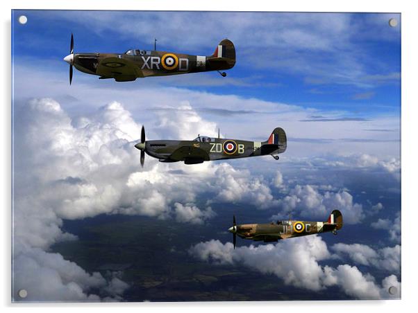  Spitfires in flight Acrylic by Oxon Images