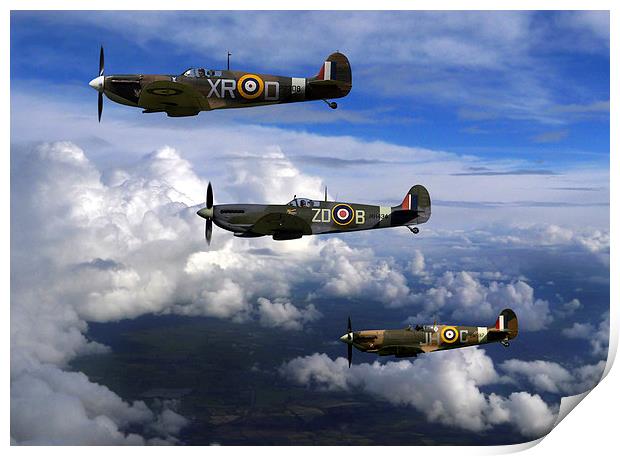  Spitfires in flight Print by Oxon Images