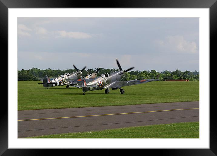  Three Spitfires at Duxford Framed Mounted Print by Oxon Images
