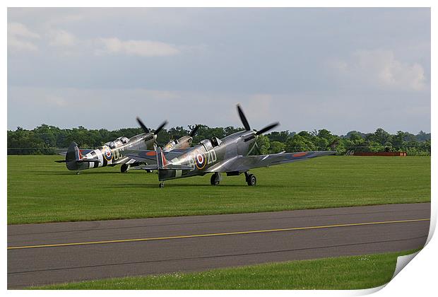  Three Spitfires at Duxford Print by Oxon Images