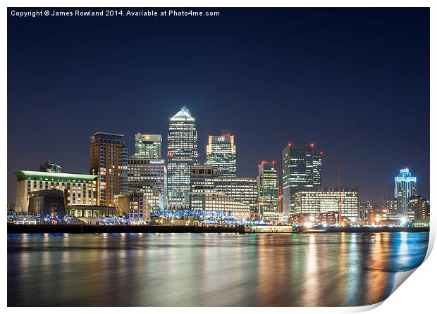 Canary Wharf at Night Print by James Rowland
