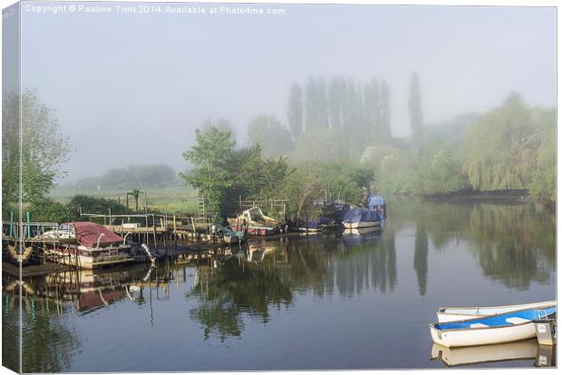  Misty Morning on the River Frome Wareham Dorset U Canvas Print by Pauline Tims