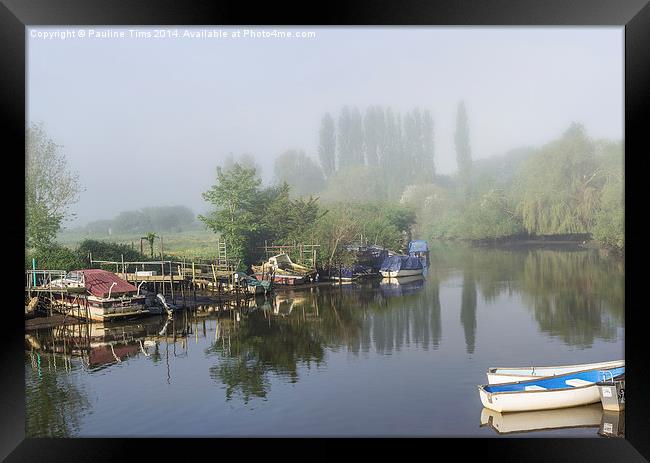  Misty Morning on the River Frome Wareham Dorset U Framed Print by Pauline Tims