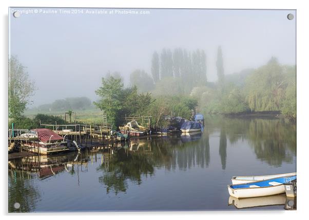  Misty Morning on the River Frome Wareham Dorset U Acrylic by Pauline Tims