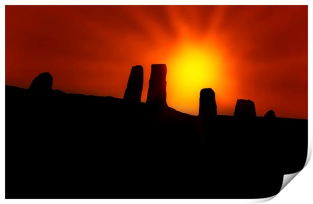 Cairn Holy Standing Stones at Sunrise Print by Derek Beattie