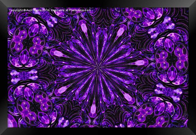  Purple sequin kaleidoscope  Framed Print by Avril Harris
