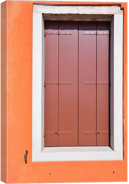 Red Door and orange surround in Venice, Italy  Canvas Print by Jonathan Evans