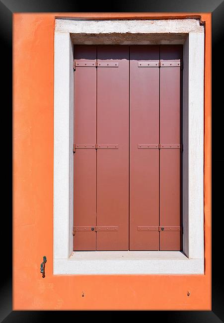 Red Door and orange surround in Venice, Italy  Framed Print by Jonathan Evans