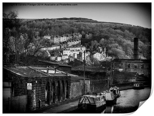  Hebden Bridge Canal and Hillside Print by Sandra Pledger