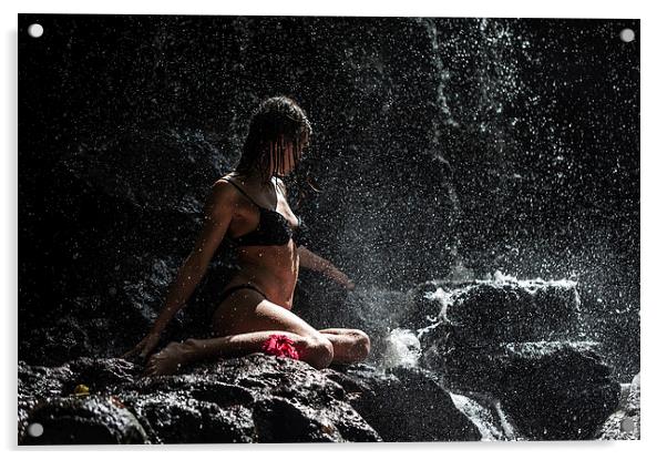  Knowledge. Anna at Eureka Waterfalls. Mauritius  Acrylic by Jenny Rainbow