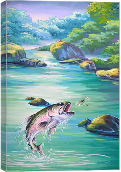 jumping trout Canvas Print by Peter Righteous