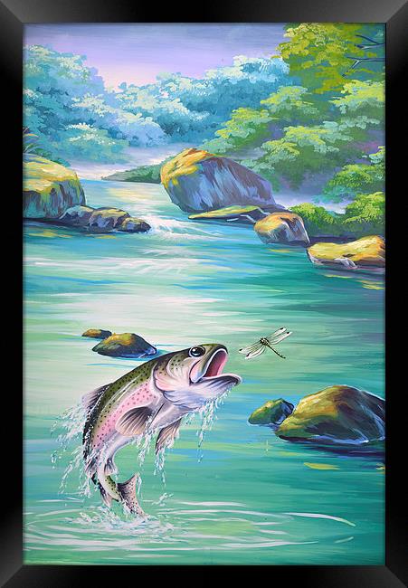 jumping trout Framed Print by Peter Righteous