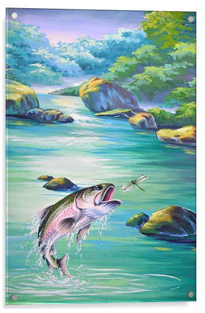 jumping trout Acrylic by Peter Righteous