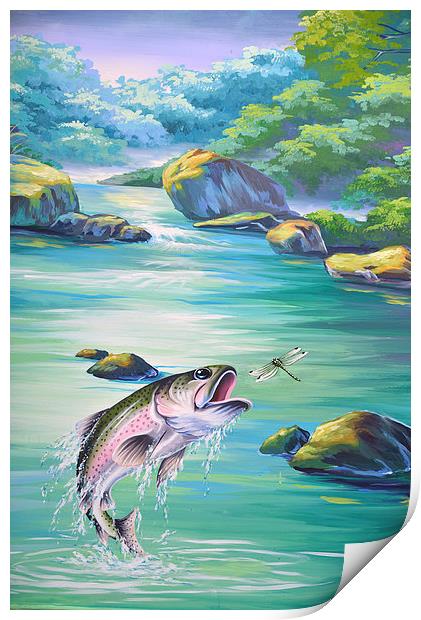 jumping trout Print by Peter Righteous