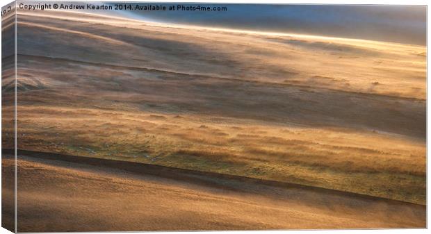  Mist and morning sunlight on the moors Canvas Print by Andrew Kearton