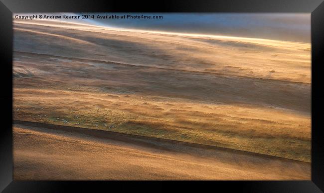  Mist and morning sunlight on the moors Framed Print by Andrew Kearton