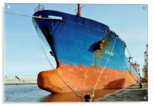  MV Emine off-loading in Birkenhead Docks, Acrylic by Frank Irwin
