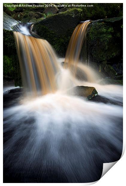 Moorland waterfall at Black Clough, Derbyshire Print by Andrew Kearton
