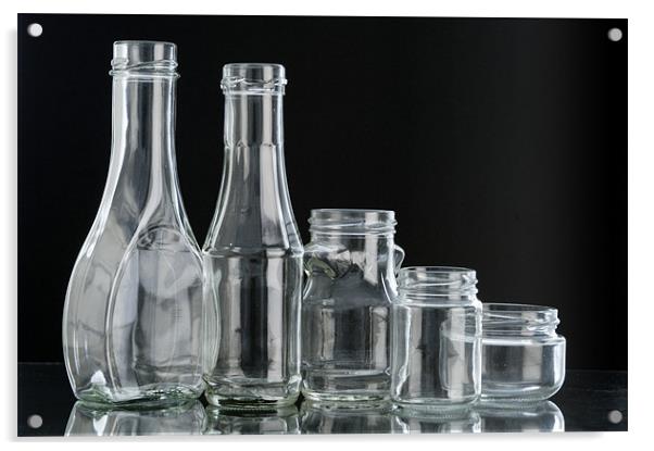 Glass bottles on black background Acrylic by Josep M Peñalver