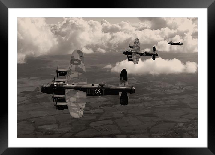  Lancaster Bombers in sepia Framed Mounted Print by Oxon Images