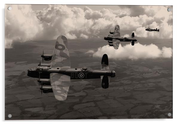 Lancaster Bombers in sepia Acrylic by Oxon Images