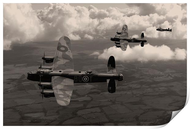  Lancaster Bombers in sepia Print by Oxon Images