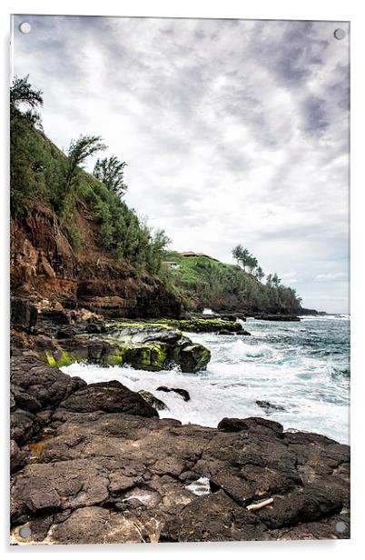 On the Rocks at Secret Beach - Kilauea - Kauai - H Acrylic by Belinda Greb
