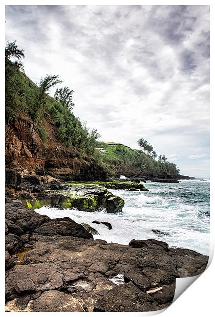 On the Rocks at Secret Beach - Kilauea - Kauai - H Print by Belinda Greb