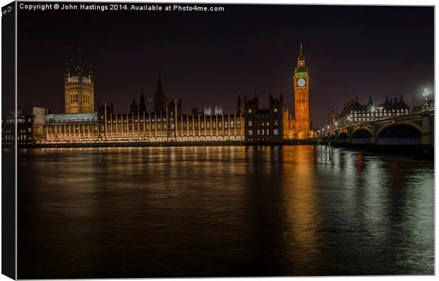 Nighttime Splendor of the Houses of Parliament Canvas Print by John Hastings