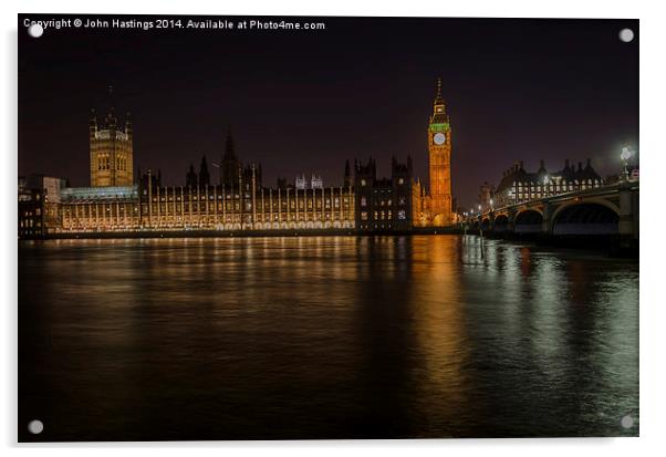 Nighttime Splendor of the Houses of Parliament Acrylic by John Hastings