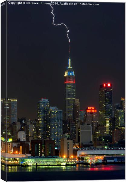 Empire State Building Lightning Strike I Canvas Print by Clarence Holmes