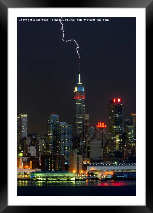 Empire State Building Lightning Strike I Framed Mounted Print by Clarence Holmes